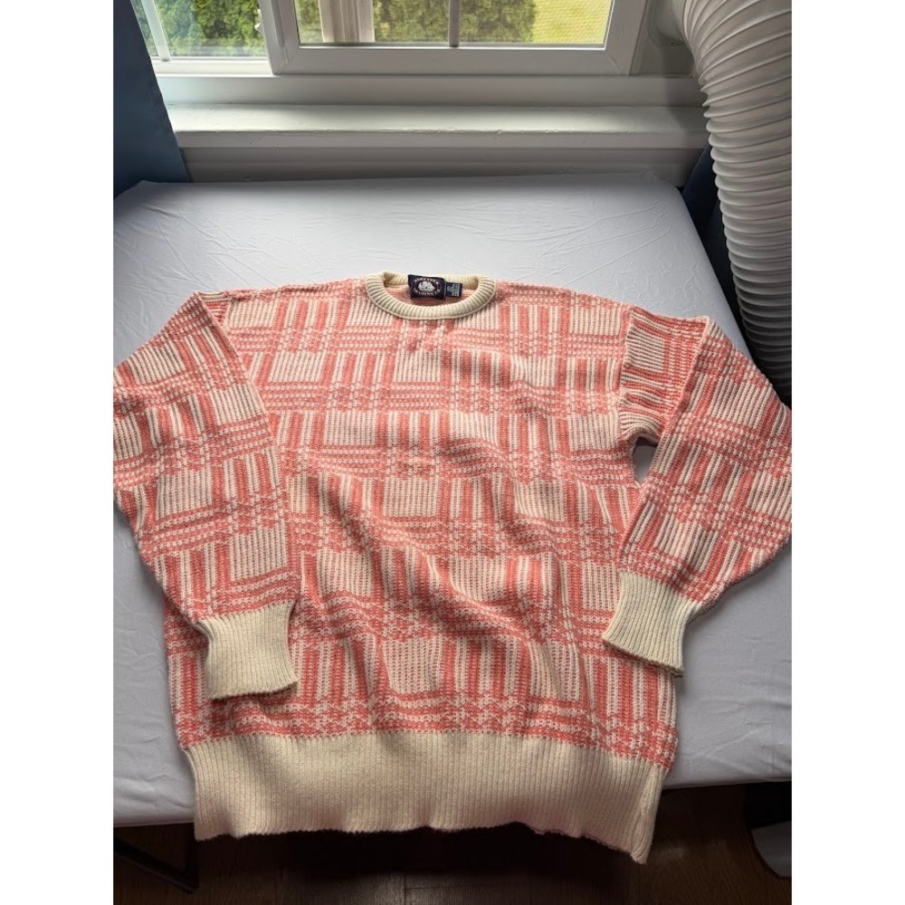VTG Men's Aspetuck Trading Co Cotton Grid Knit Sweater Made in USA - L